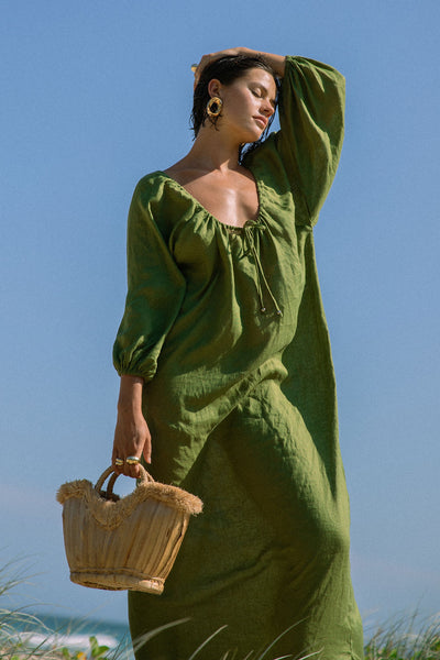 seaweed green color dress Marin Twist Front Dress in Emerald Green | OMNES | Ethical & Affordable  Clothing
